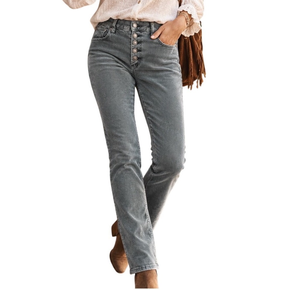 We The Free Free People Skinny Corduroy Pants Sage Green Button Fly Size 29